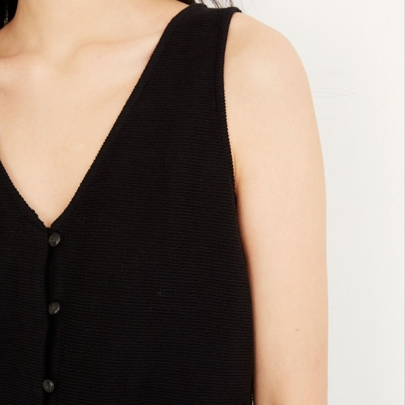 Madewell Texture & Thread black Button-Front Tie Tank Top Sz Small Cotton - Picture 2 of 7